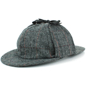 Chapeau Sherlock Holmes en laine à chevrons Deerstalker - gris foncé