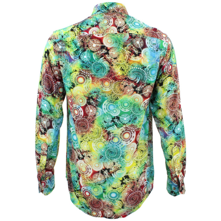 Tailored Fit Long Sleeve Shirt - Yellow & Red Psychedelic Swirls