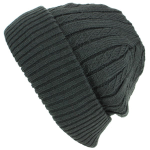 Fine Knit Beanie Hat with Super Soft Fleece Lining - Grey