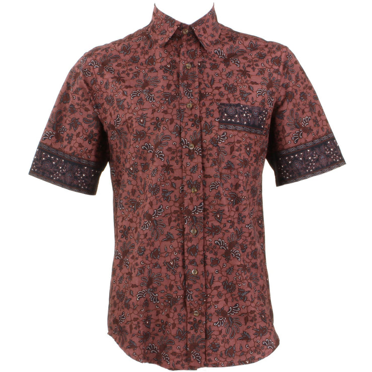 Regular Fit Short Sleeve Shirt - Dark Red Abstract