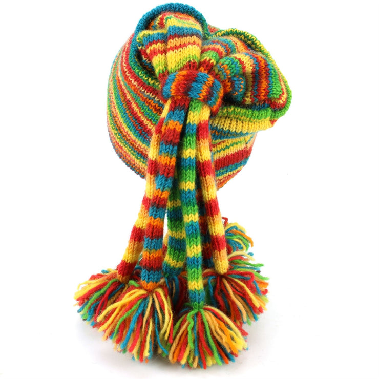 Wool Knit Fountain Tassels Hat - Rainbow SD