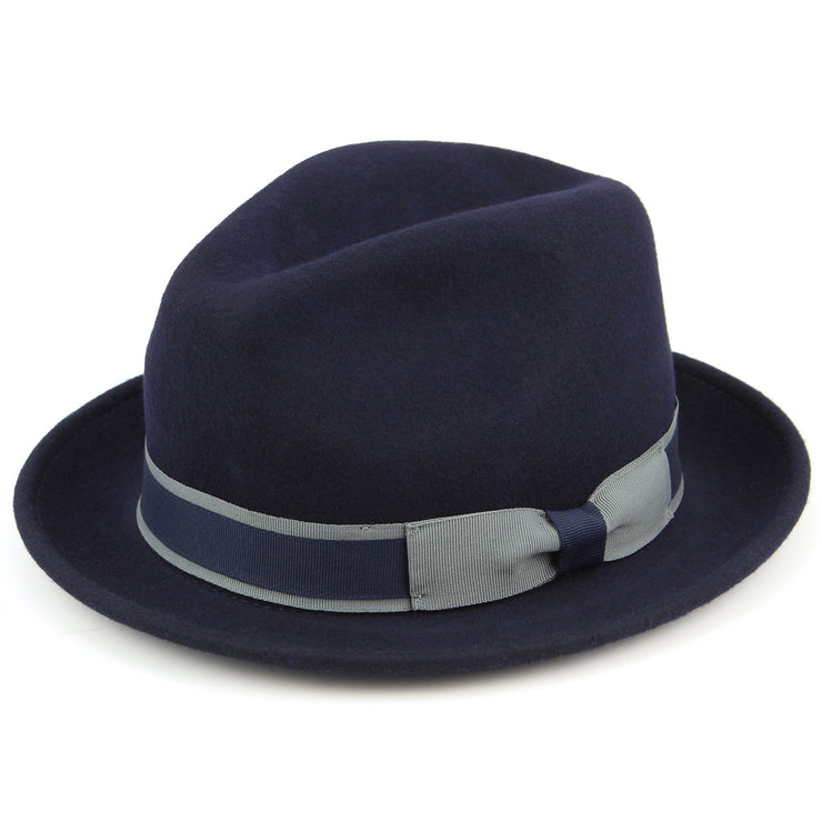 100% Wool trilby hat with contrast band and side bow - Navy