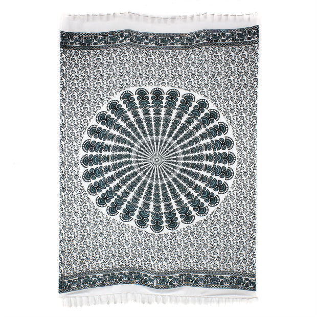 Viscose Rayon Sarong - Mandala - White & Black