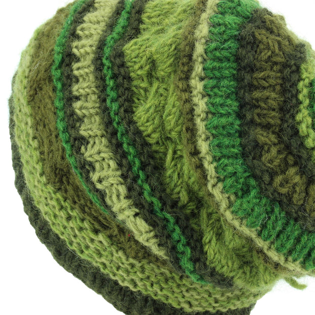 Wool Knit Beanie Hat - Stripe Green