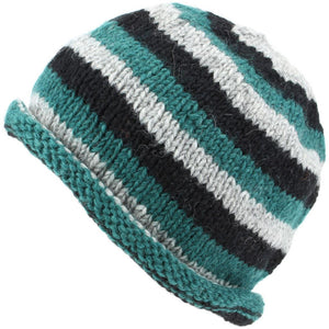Bonnet en grosse laine tricotée avec bord roulé - Vert