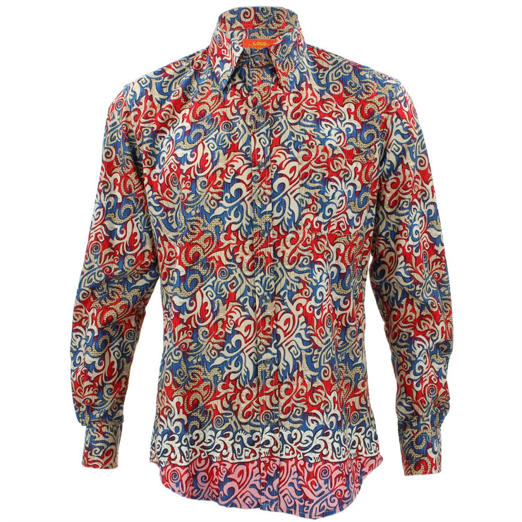 Tailored Fit Long Sleeve Shirt - Red & Blue Tribal