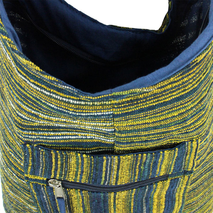 Striped Chenille Sling Shoulder Bag - Navy Yellow