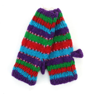 Chauffe-bras en laine tricoté à la main - rayure - tik tik multi rouge vert