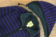 Hand Knitted Wool Hooded Jacket Cardigan - Stripe Purple Black