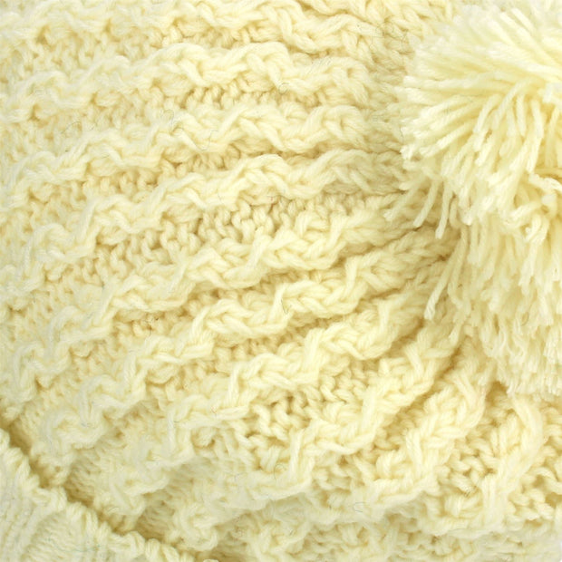 Cable Knit Bobble Beanie Hat - Cream