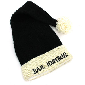 Hand Knitted Wool Christmas Beanie Hat - Bah Humbug
