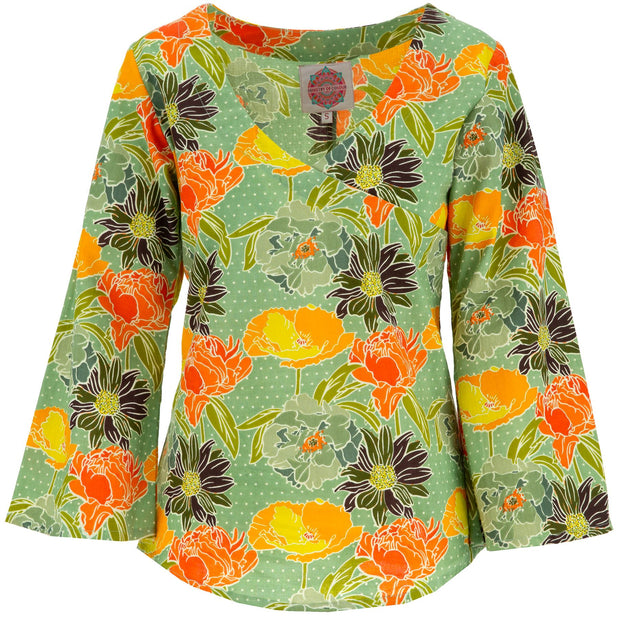 Wrap Top with Bell Sleeve - Retro Floral