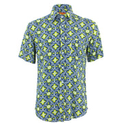 Tailored Fit Short Sleeve Shirt - Blue & Yellow Tile