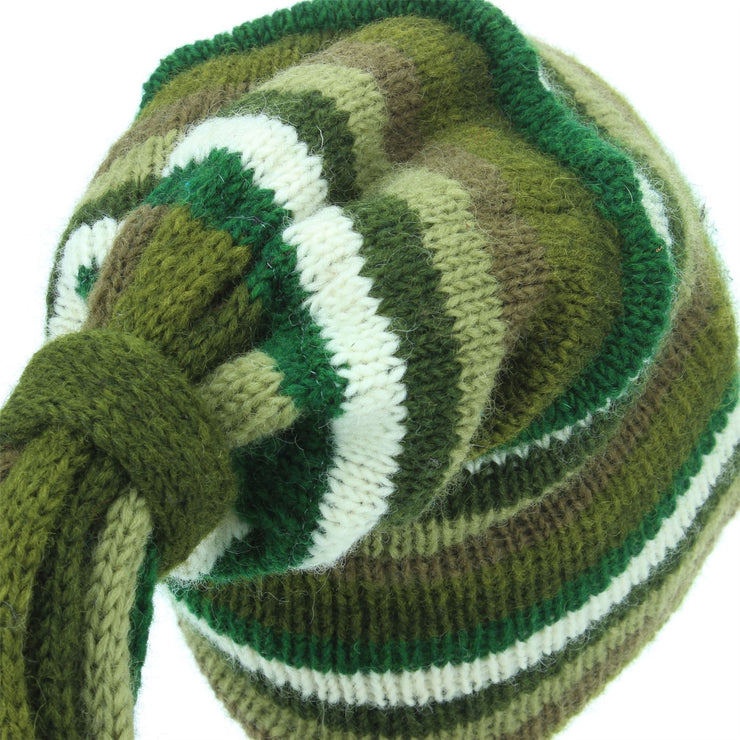 Wool Knit 'Fountain' Tassels Beanie Hat - Green