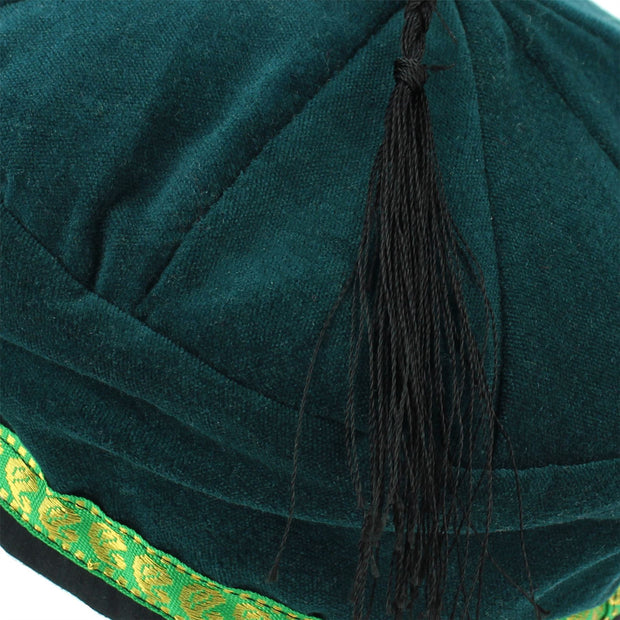 Nepalese Velvet Smoking Hat - Plain Green