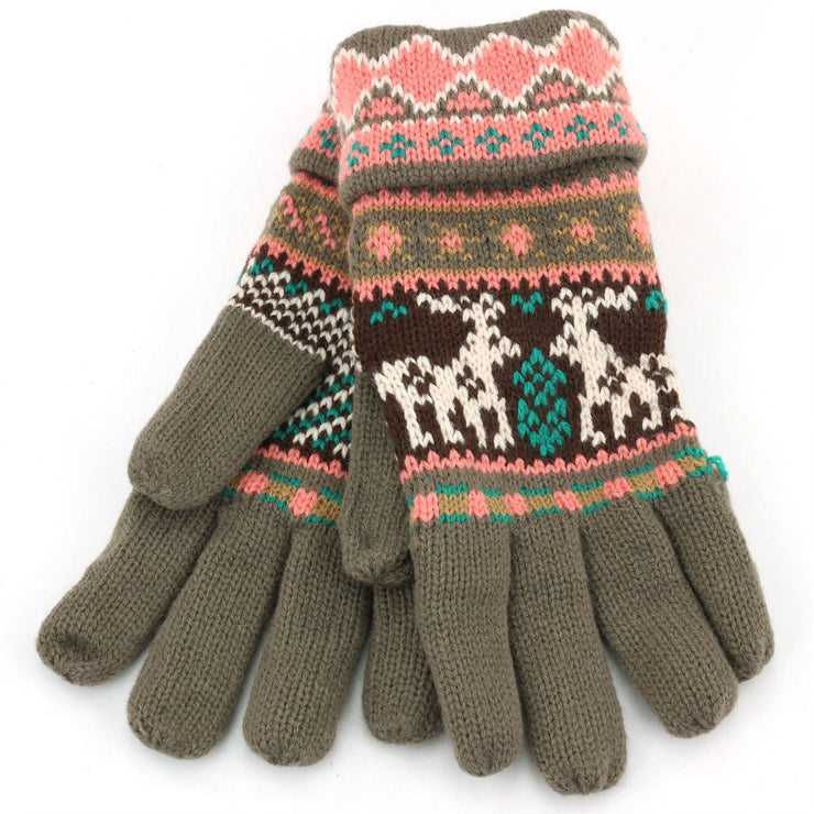 Departure Aztec Reindeer Gloves - Olive