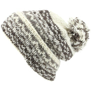 Chunky Wool Knit Baggy Slouch Beanie Bobble Hat - Off White