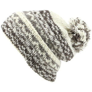 Bonnet à pompon en tricot de laine épaisse baggy slouch - blanc cassé