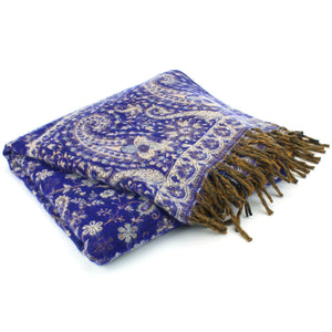 Akryl uld sjal tæppe - paisley - kongeblå