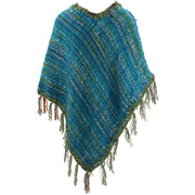 Stripe Crochet Poncho Long - Turquoise
