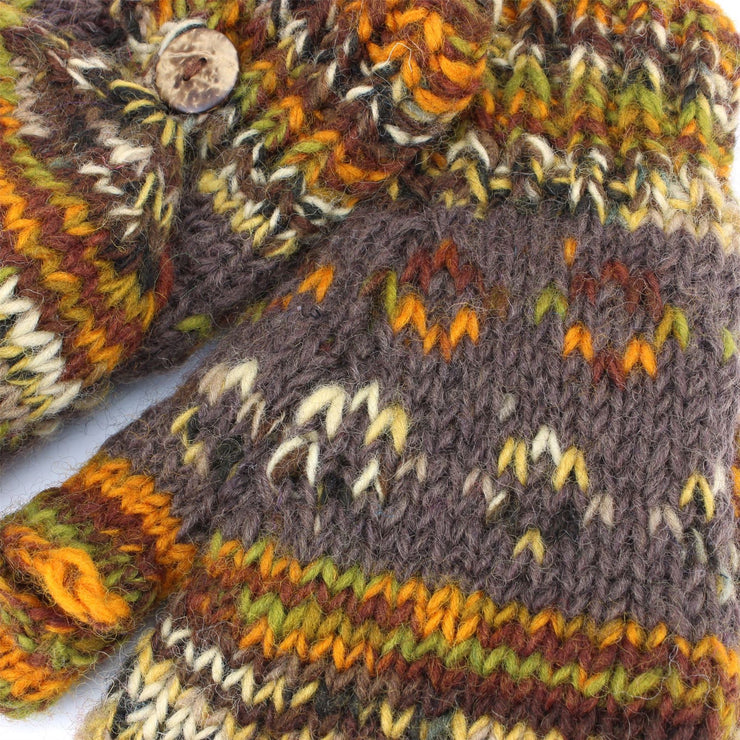 Wool Knit Fingerless Shooter Gloves - Space Dye (Orange & Brown)