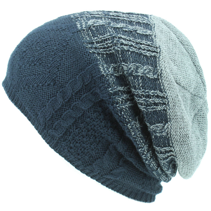 Wool Knit Baggy Slouch Beanie Hat - Navy