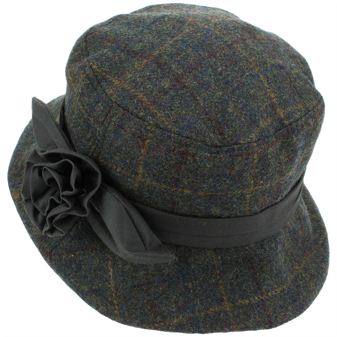 Ladies Wool Tweed Cloche Hat  - Green