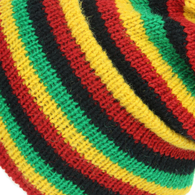 Wool Knit Ridge Beanie Hat with Fleece Lining - Rasta