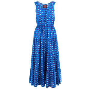 Tailliertes Maxikleid – Indigo-Dip