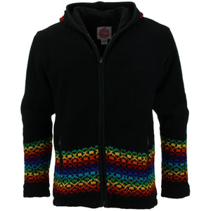 Veste cardigan à capuche en tricot de laine - diamants arc-en-ciel noirs