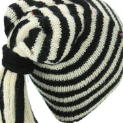 Wool Knit 'Fountain' Tassels Beanie Hat - Cream & Black