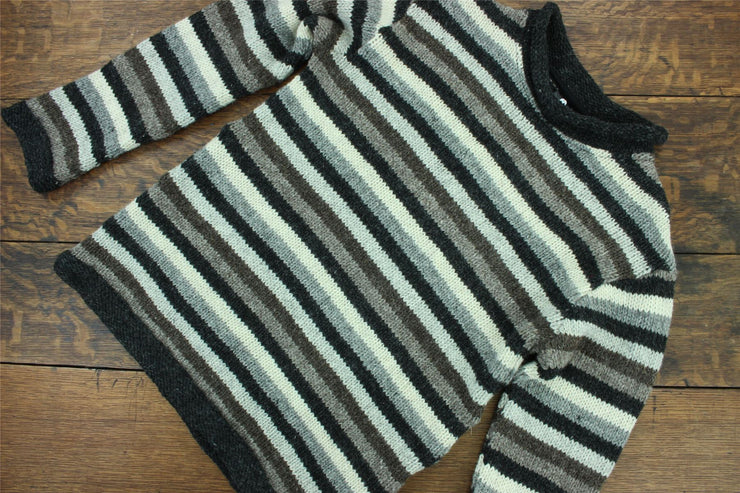 Hand Knitted Wool Jumper - Stripe Natural