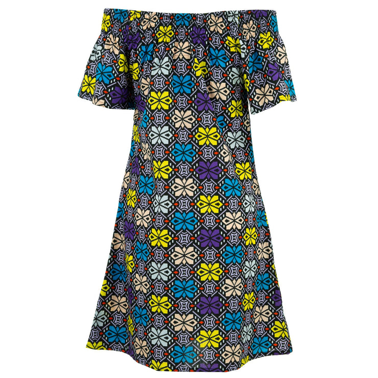 Shirred Comfy Dress - Pixel Garden Purple