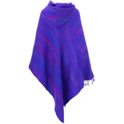 Vegan Wool Hooded Poncho - Purple & Blue