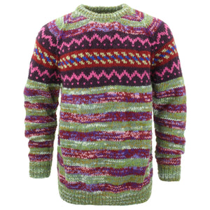 Pull en laine tricoté main - vert violet sd