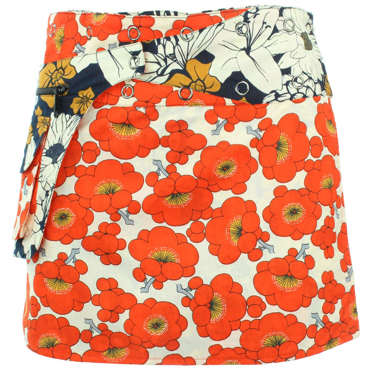 Reversible Popper Wrap Mini Skirt - Floral / Japanese Floral