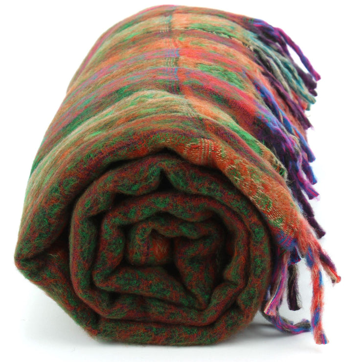 Acrylic Wool Shawl Blanket - Stripe - Green & Orange