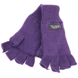 Fold Up Cuffs Thermal Fingerless Gloves - Purple