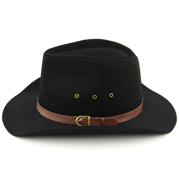 Wide Brim Cotton Cowboy Hat - Black
