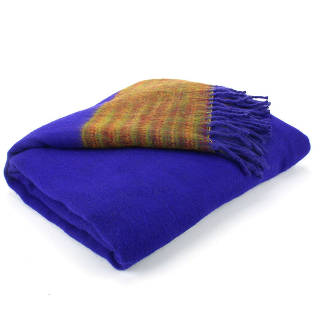 Tibetan Wool Blend Shawl Blanket - Deep Purple with Sunset Reverse