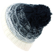 Cable Knit Bobble Beanie Hat with Super Soft Fleece Lining - White