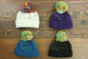 Hand Knitted Wool Beanie Bobble Hat - Tik Tik Cream