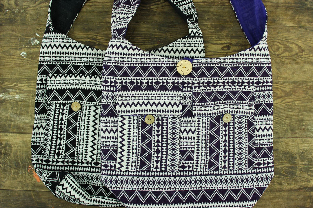 Cotton Canvas Sling Shoulder Bag - Black