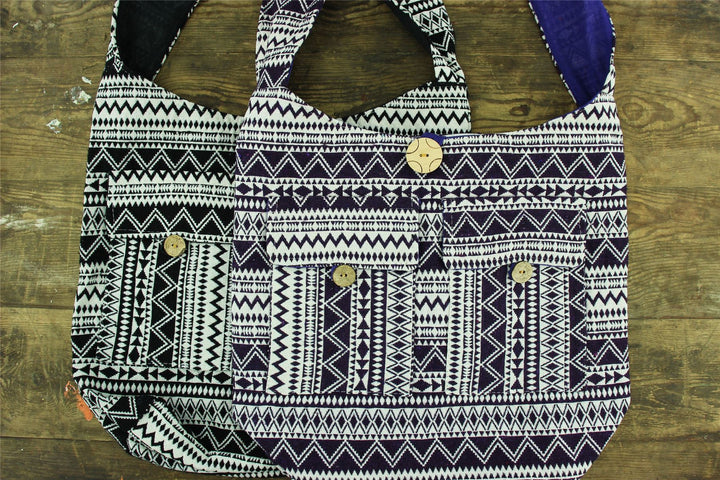 Cotton Canvas Sling Shoulder Bag - Black