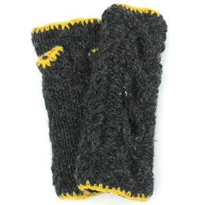 Wool Knit Arm Warmer - Cable - Charcoal Grey