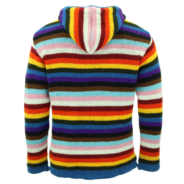 Hand Knitted Wool Hooded Jacket Cardigan - Stripe Progress Rainbow
