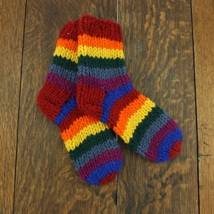 Hand Knitted Wool Ankle Socks - Stripe Rainbow