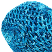 Acrylic Knit Lattice Flower Beanie Hat - Blue