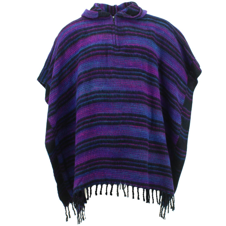 Hooded Square Poncho - Purple & Black