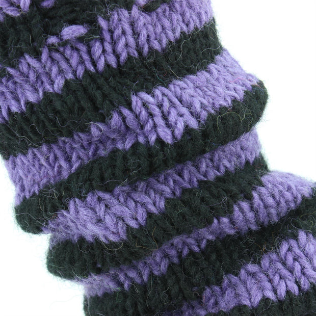Chunky Wool Knit Leg Warmers - Purple & Black